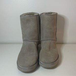 Women’s Gray UGG Boots, Silver Heel - Size 10